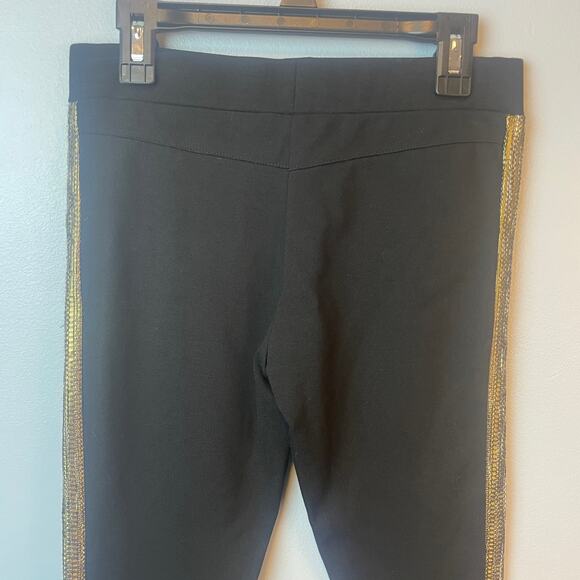 Gianni Bini GB Juniors Black Leggings with gold sequin leg stripe - Picture 3 of 5
